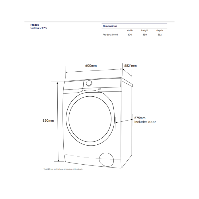 8 Kg 220V-60Hz Mesin Basuh Muatan Depan Electrolux EWF8024P5WB 60Hz untuk kegunaan marin - Image 4